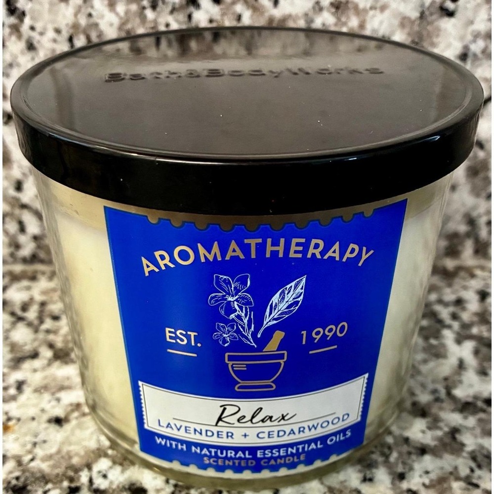 Vintage Bath & Body Works Aromatherapy RELAX Lavender Cedarwood 3-Wick Candle